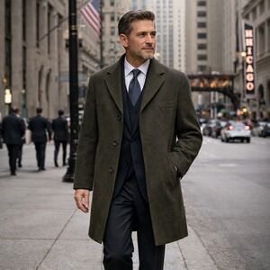 Cardinal of Canada Dark Olive Green Wool Overcoat Men's 44R ~ Excellent